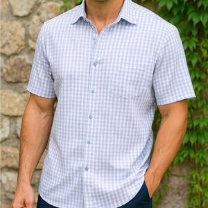 TASSO ELBA Plaid Short Sleeve Button Front Shirt, XL